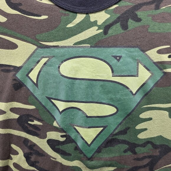 Vintage Superman Shirt Mens Large Camouflage Camo DC Comics Superhero 2001 Tee - Picture 3 of 8